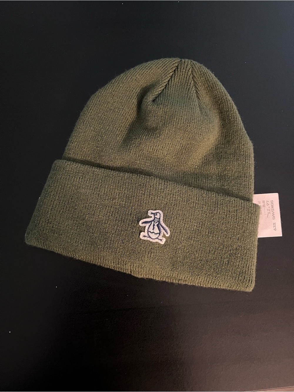 Men's Rifle Green Knit Beanie with Penguin Patch